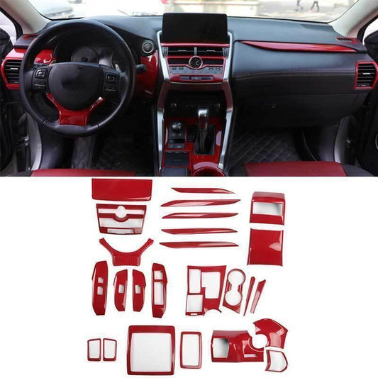 for Lexus NX 300h 200t 15-21 Red Carbon Fiber Look Interior Decor Full Set Trim