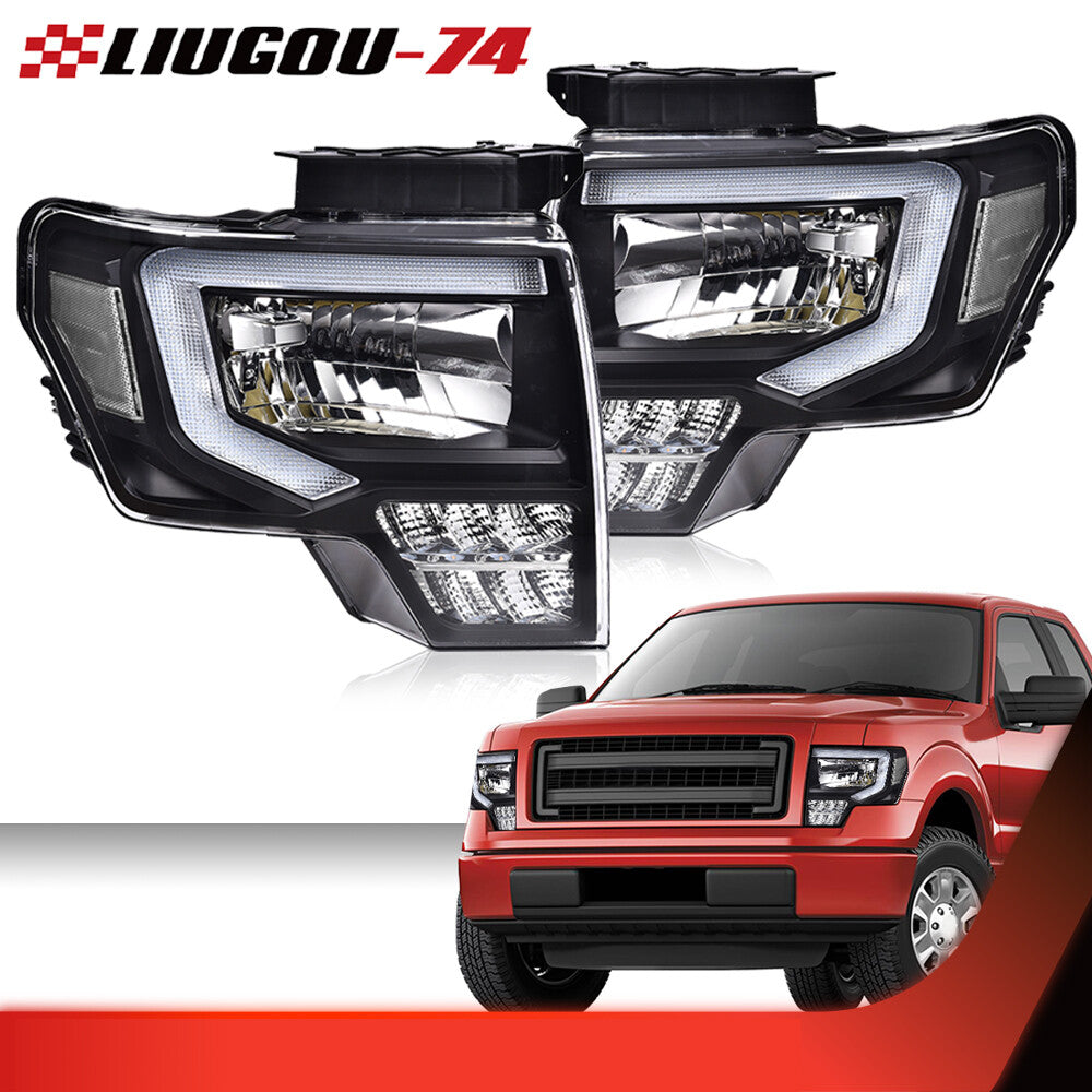LED tube DRL projector headlight, black, suitable for 2009-2014 for Ford F150.