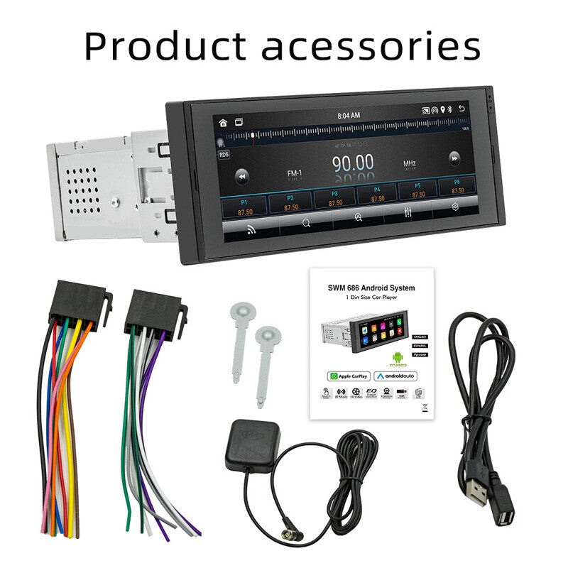 6.86Single Din Android 12 Car Wireless CarPlay Stereo Bluetooth Radio GPS Navi v