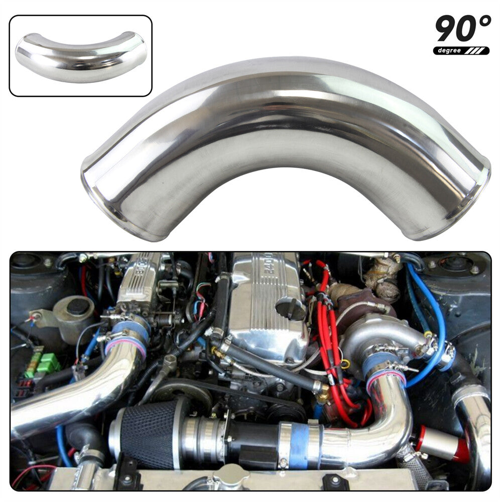 90 Degree 89mm 3.5 Aluminum Intercooler Intake Pipe Piping Tube Hose Silver