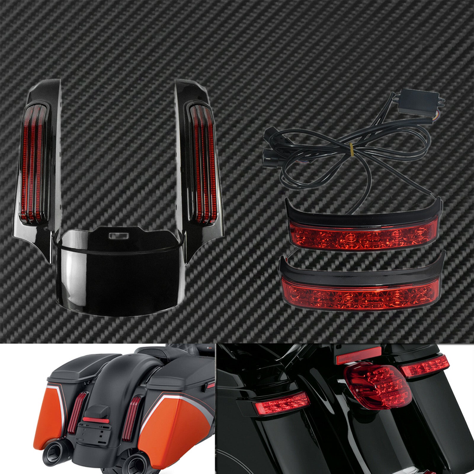 Motorcycle Rear Fender Fascia LED Light+Saddlebag Turn Tail Lamp Fit For Touring