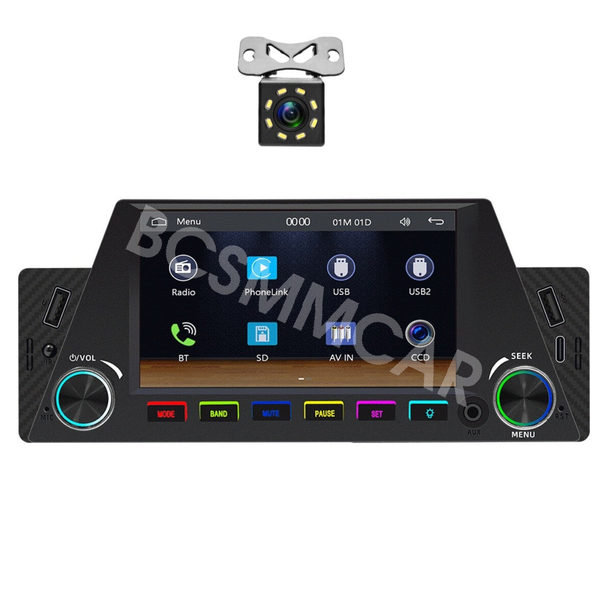 Car Stereo Radio For Apple Carplay Android Auto 4.7in 1Din Colorful Lights RDS