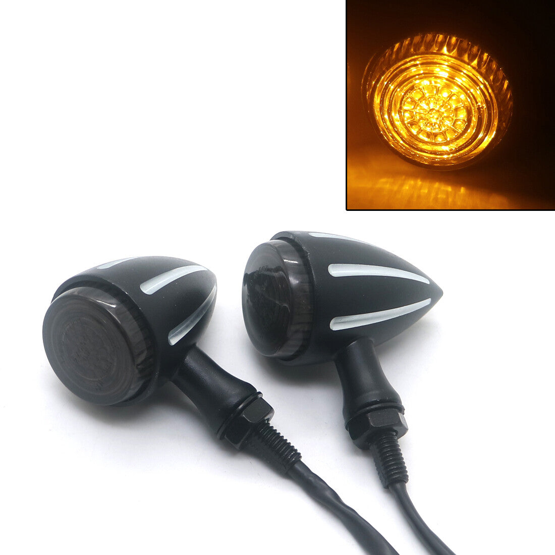 LED Black Bullet CNC Edge Cut Turn Signal Light for Harley Cafe Racer Custom Q