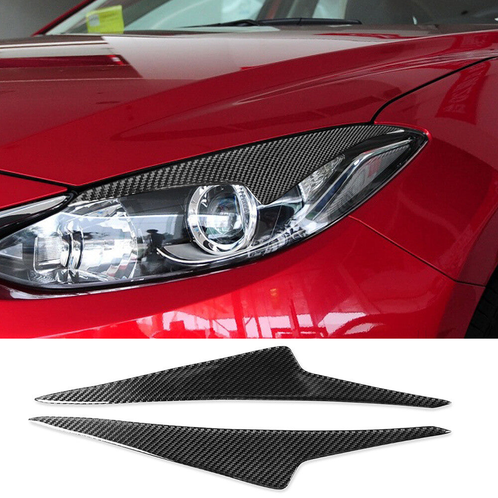 2¡ÁCarbon Fiber Front Headlight Eyelids Eyebrow Trim for Mazda 3 Axela 2014-2016