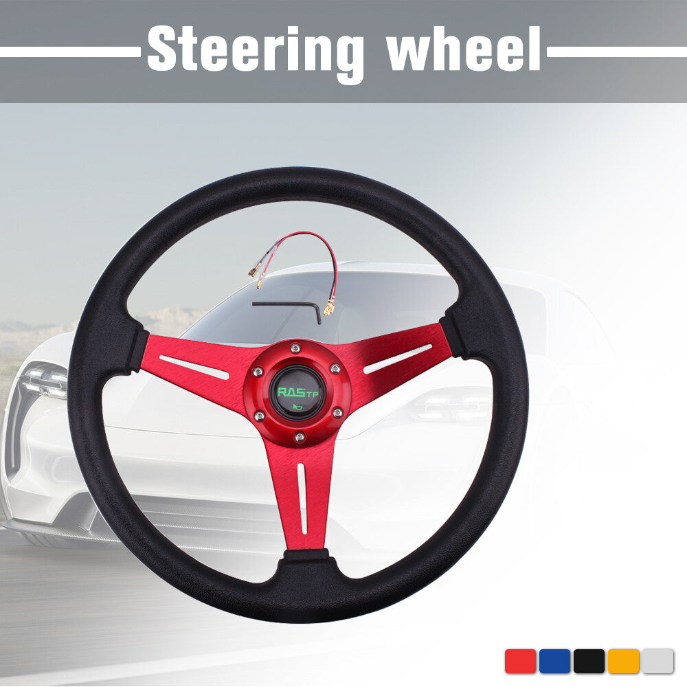 14 PVC Grip Steering Wheel Universal Aluminum Drifting Deep Dish Red