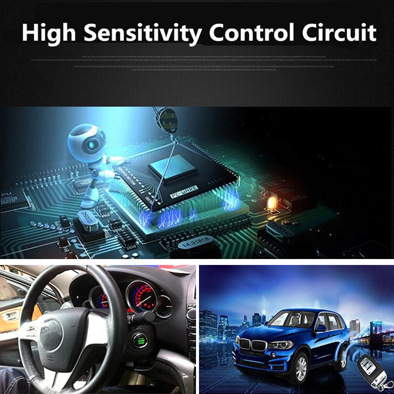 Car alarm system with safety button remote engine start lock + LED sensor lights - n