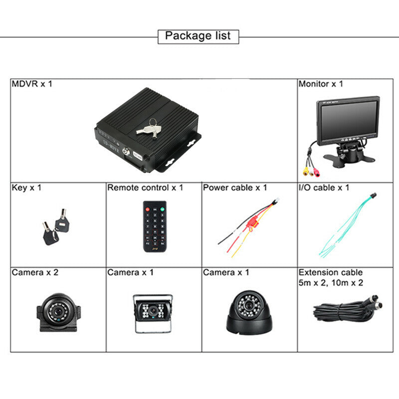 4CH 1080P Truck Bus Recorder Playback 4 Pc Camera +7Inch Video Monitor Dvr Kits