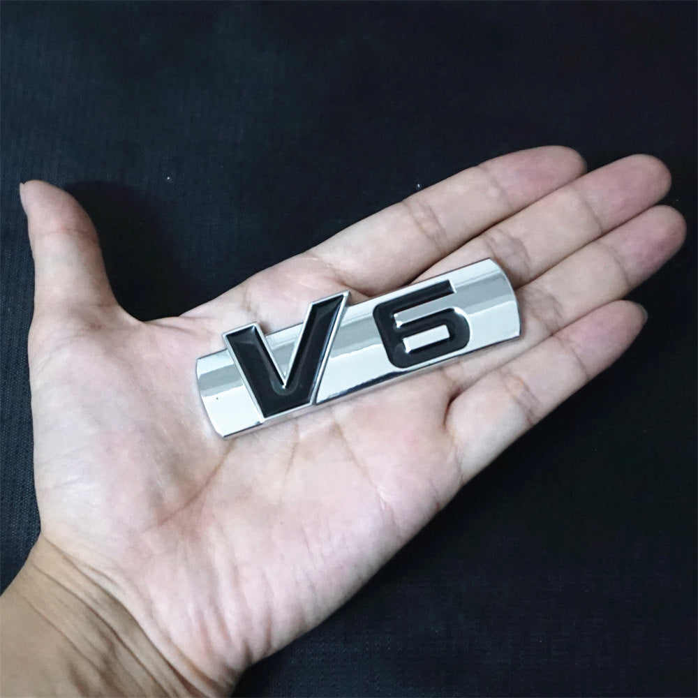 1x Chrome Silver Black V6 Metal Badge Emblem Decal Sticker Bumper Car Fender AWD Q