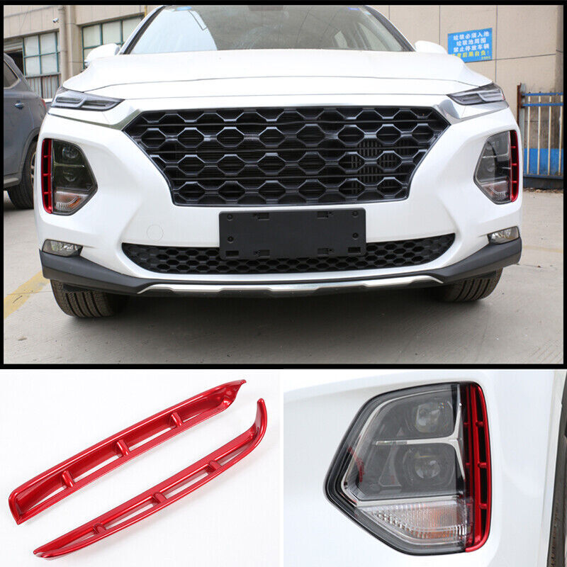 Fits for Hyundai Santa Fe 2019-2020 ABS Red Front fog lamp Air inlet cover trim 2pcs
