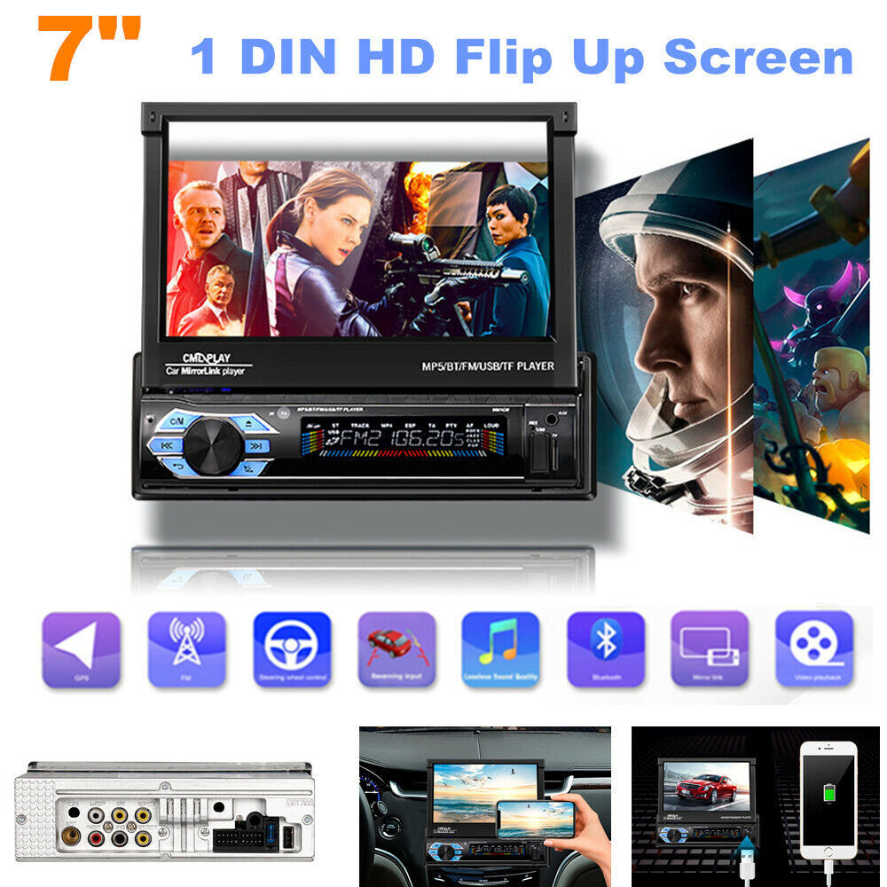 7 1 DIN High-Definition Flip-Screen Car Stereo MP5 Player Radio Bluetooth USB/AUX/SD GPS Navigation n