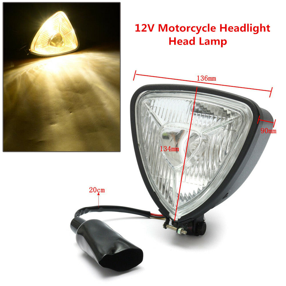 12V Motorcycle Triangular Headlight H3 Bulb with Black Steel Housing n