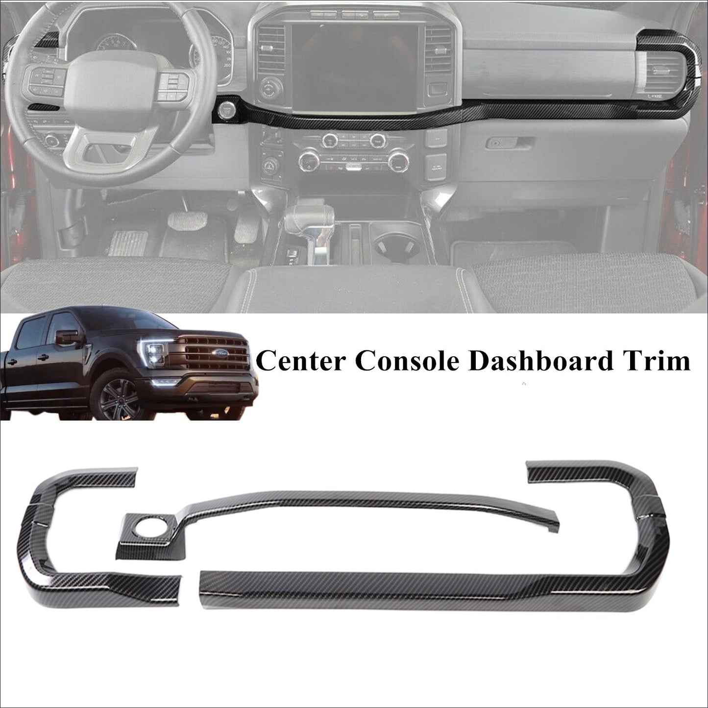 for ford  F150 2021 2022 Center Console Dashboard Trim Carbon Fiber Look Parts