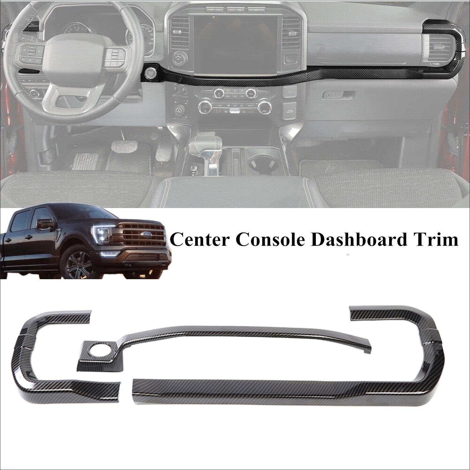 for ford  F150 2021 2022 Center Console Dashboard Trim Carbon Fiber Look Parts