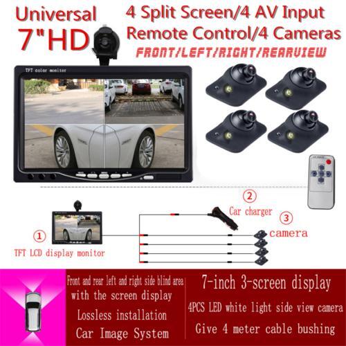 LCD car reverse high-definition display with 4 split screens, 4 AV inputs, and a 170° adjustable camera. n