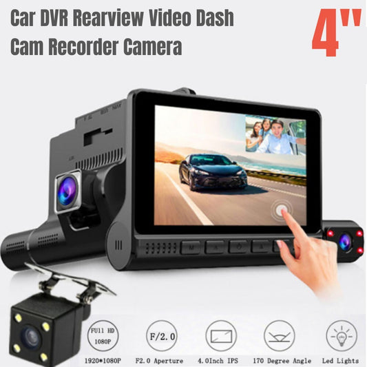 4-inch 1080P triple-lens touchscreen car DVR rearview video dashcam camera - n