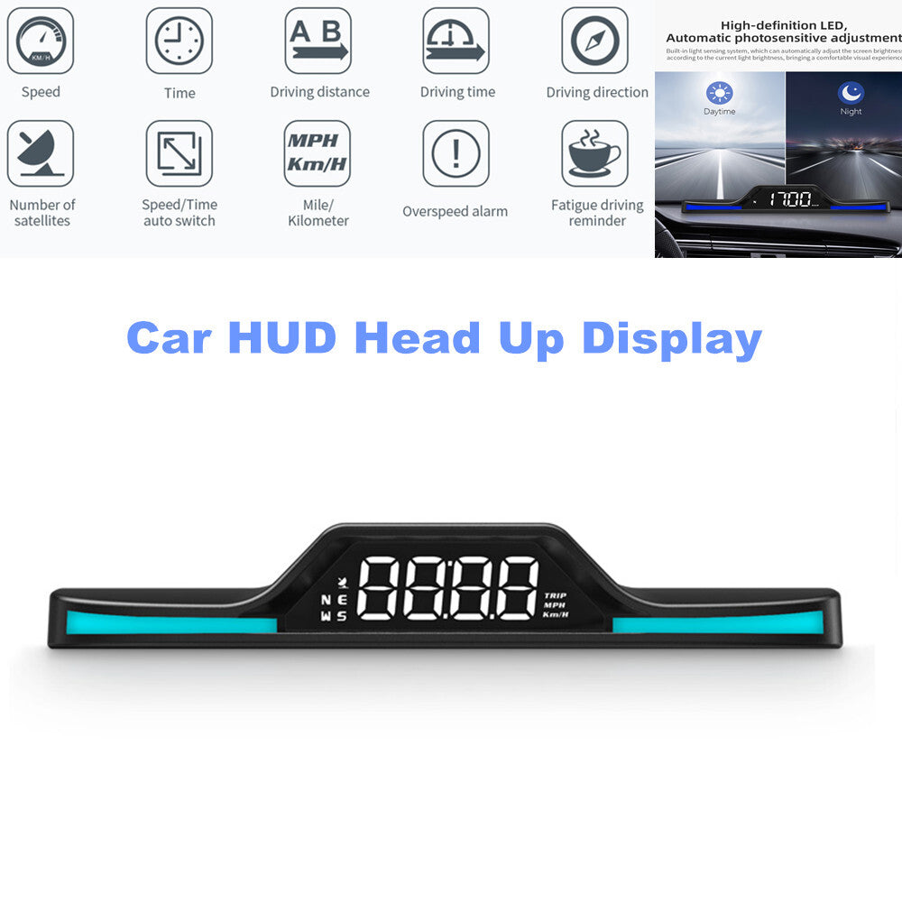 Car HUD (Head-Up Display), Digital GPS, Speedometer (MPH, KM/H), Overspeed Alarm, USB- n