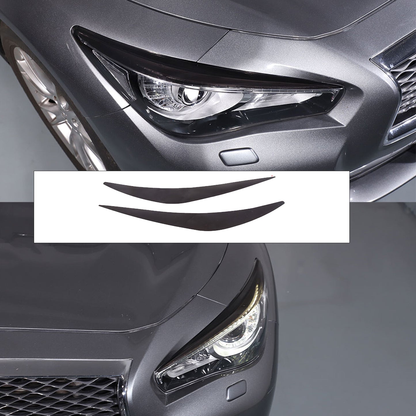 Suitable for 2014-2022 for Infiniti Q50 Q50s headlights with eyeliner finish, black pre-cut vinyl overlay.