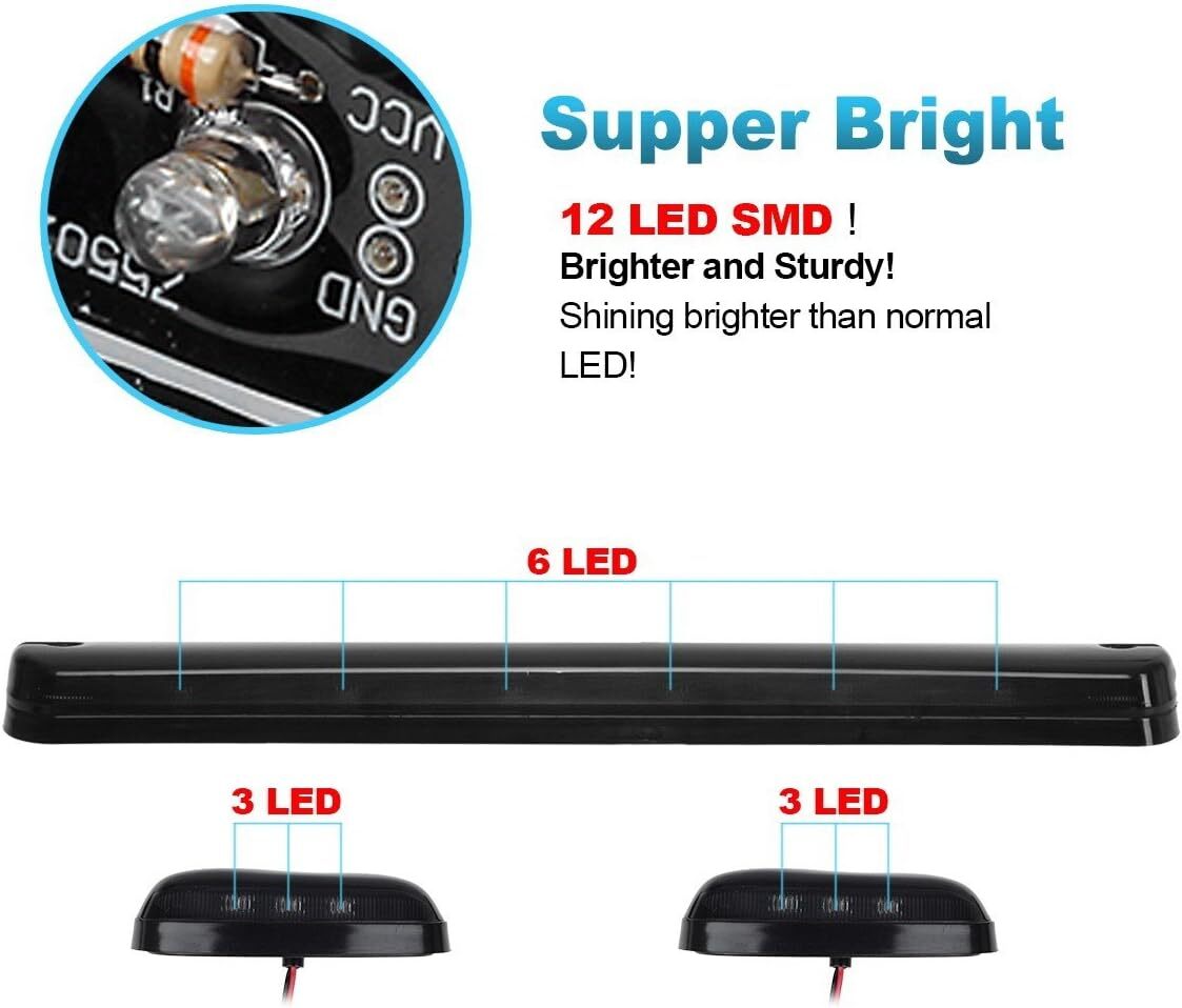 3-Pack Amber LED Top Cab Marker Lights for GMC for Sierra 1500 2500 3500 (2007-2013) n