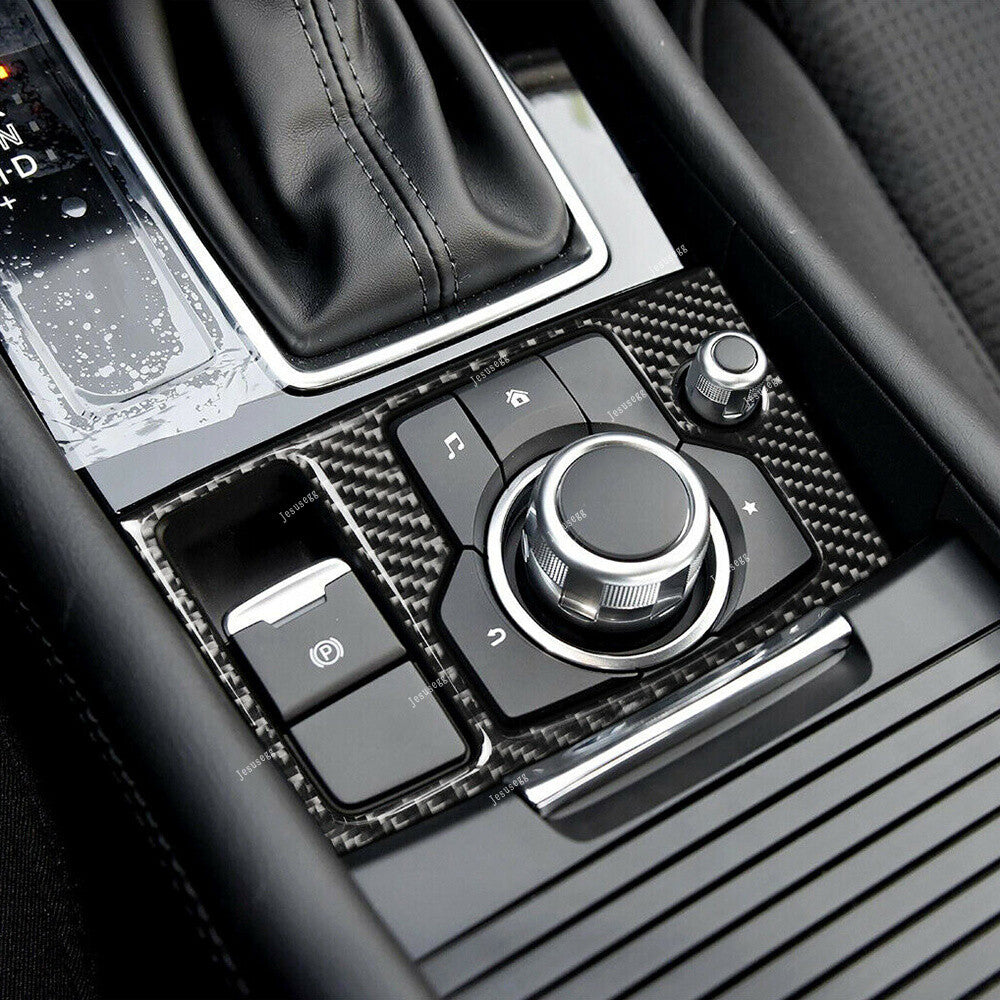 2Pcs Carbon Fiber Center Gear Shift Panel Cover Trim For 2014-2016 for Mazda 3 Axela
