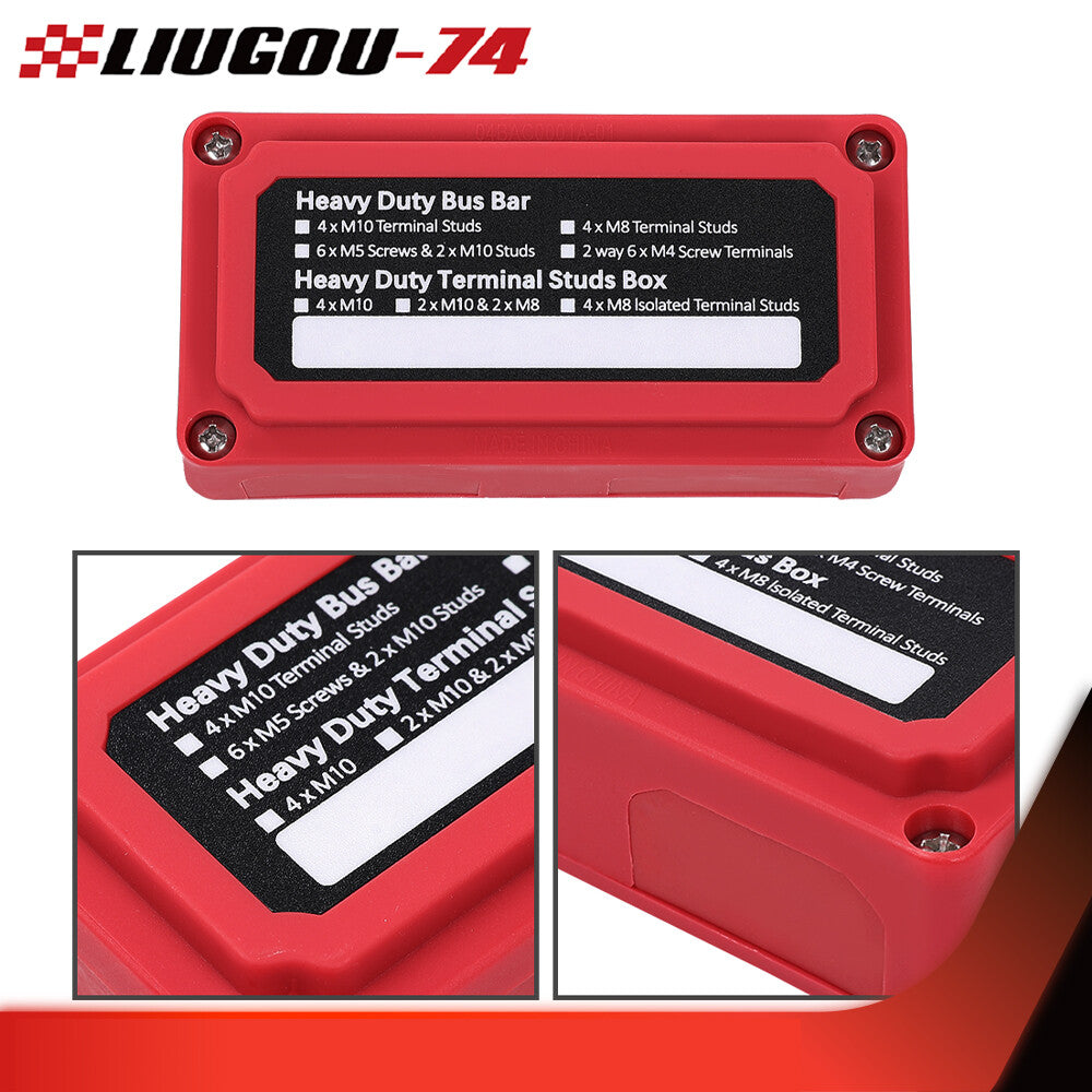 Red Heavy Duty 4 Way Bus Pole/Distribution Box Terminal Nail 300A 48V DC - v