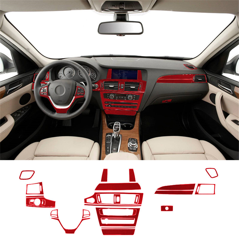 29Pcs Red Carbon Fiber Center Console Cover Trim for BMW X3 F25 X4 F26 2011-2017