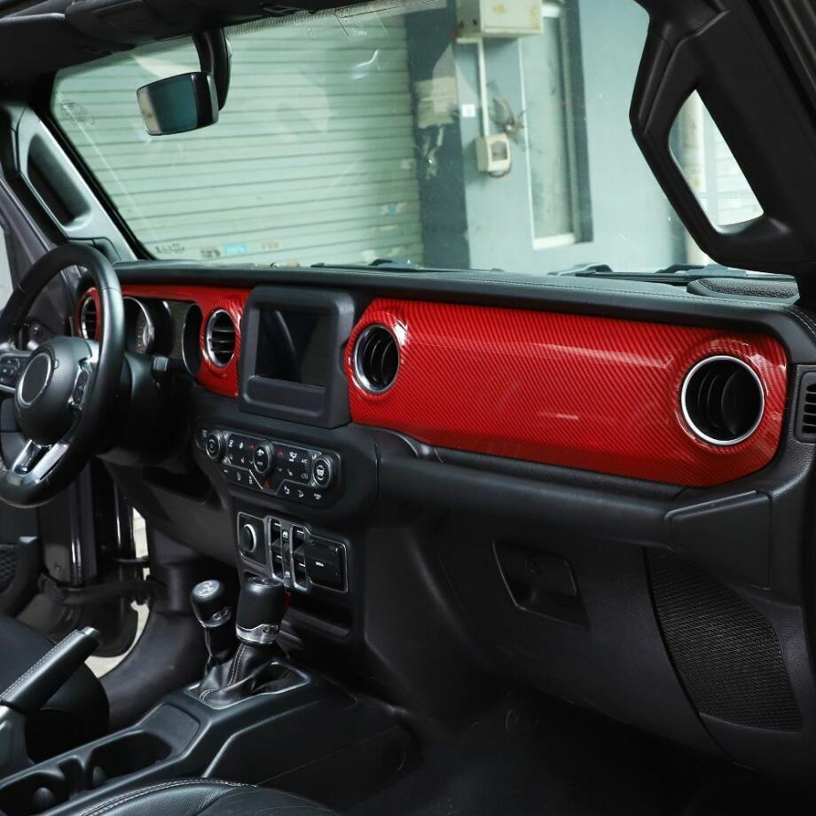 For 18-23 for Jeep for Wrangler JL Red Carbon Fiber Inner Center Console Dash Cover Trim v