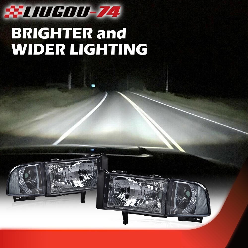 Suitable for 1994-02 for Dodge for RAM 1500 2500 3500 transparent corner headlight chrome alloy room- v