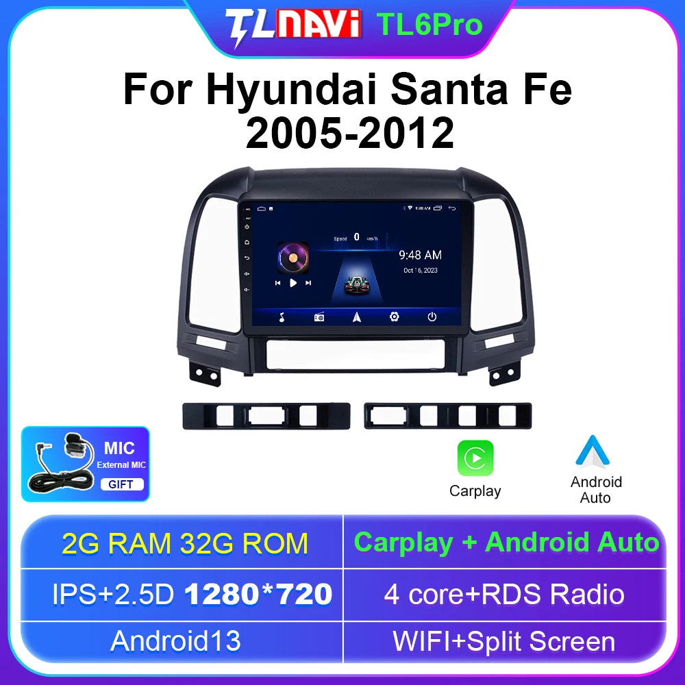 for Hyundai Santa Fe 2005-2012 GPS for Navigator CarPlay Car Radio Multimedia Screen