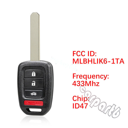 2 For 2016 2017 2018 2019 2020 for Honda for Civic for Smart Remote Car Key Fob MLBHLIK6-1TA Q