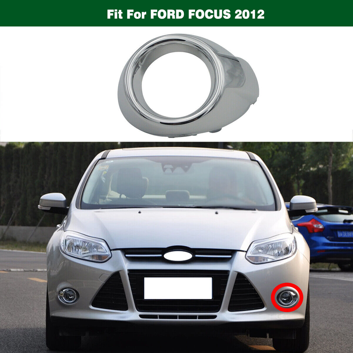 Chrome Front Fog Light Trim Cover Bezel Left Driver Fit for Ford Focus 2012-2014