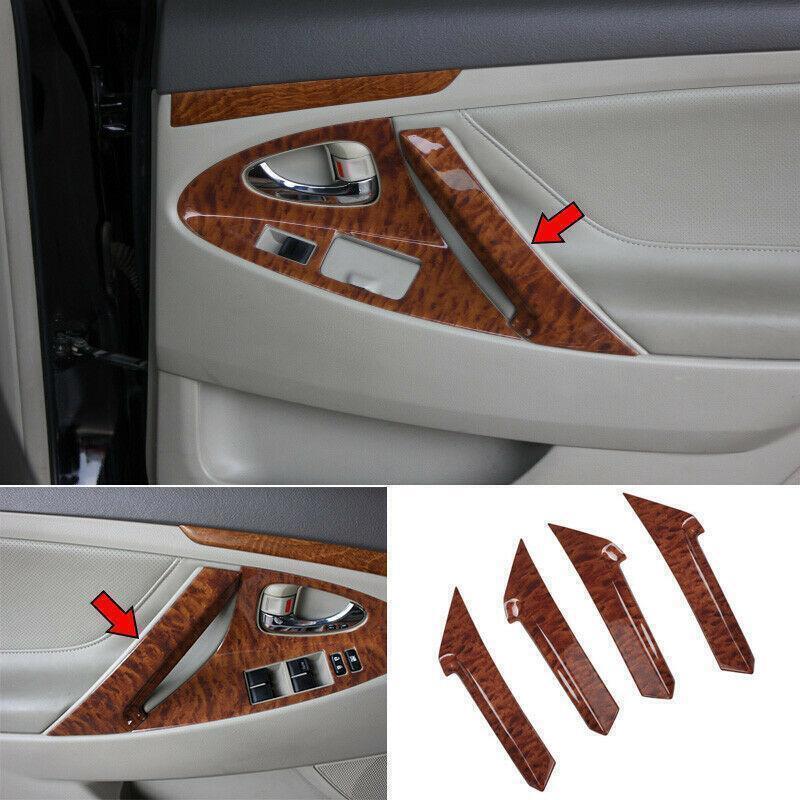 for Toyota for Camry 07-11 Wood Grain Inner Door Armrest Strip Overlay Decor Trim 4P