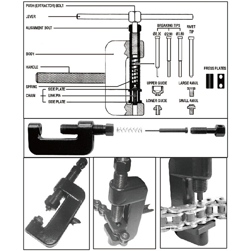 All-terrain vehicle/bicycle/motorcycle chain cutter and riveting tool kit 420-630 chain - n