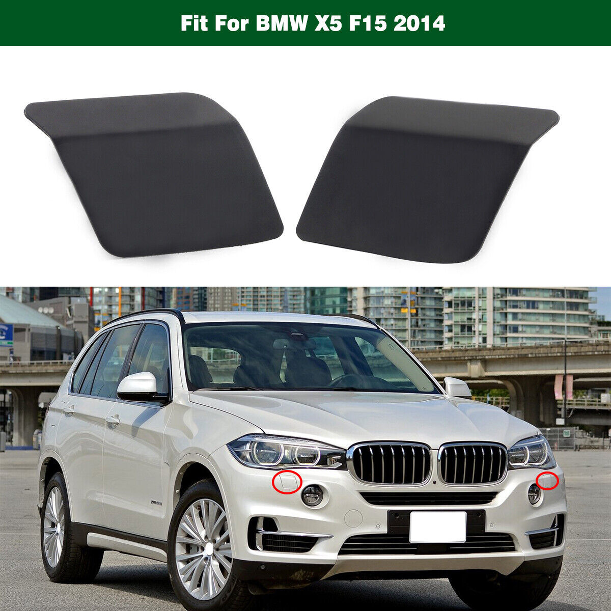 1Pair Left Right Front Bumper Headlight Washer Cover Cap Fit for BMW X5 F15 2014 Q