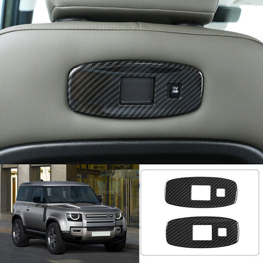 2X for Land Rover for Defender 20-25 Carbon Fiber Rear for Seat USB Connector Frame Trim