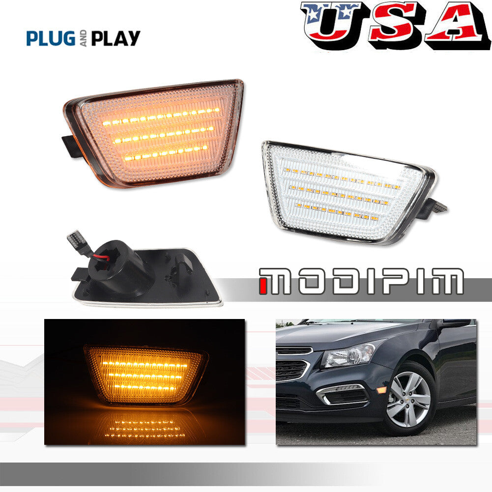 Pack Front Bumper Clear Amber Side Marker Signal Lights for 2011-2015 for Cruze - v