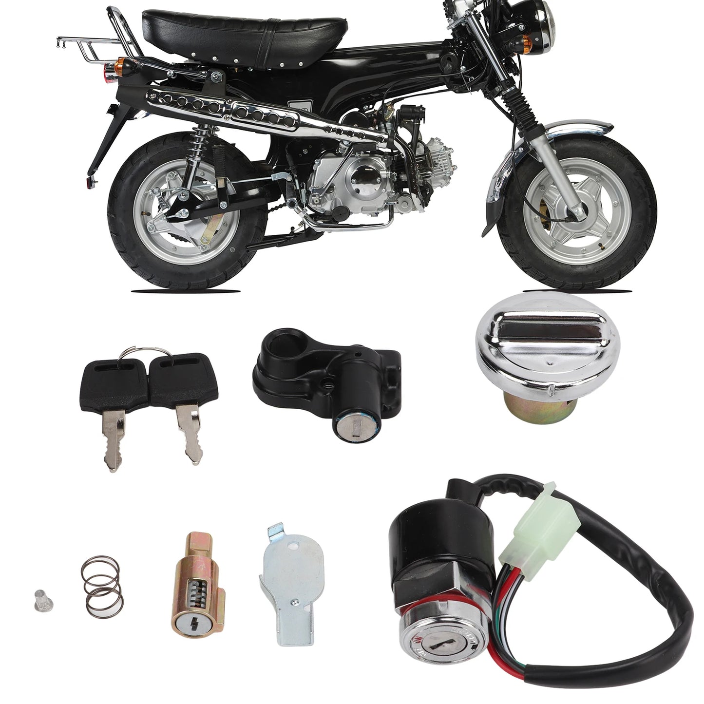 Ignition Switch Gas Cover Kit Helmet Lock 2Key Replacement for Honda CT70 DAX