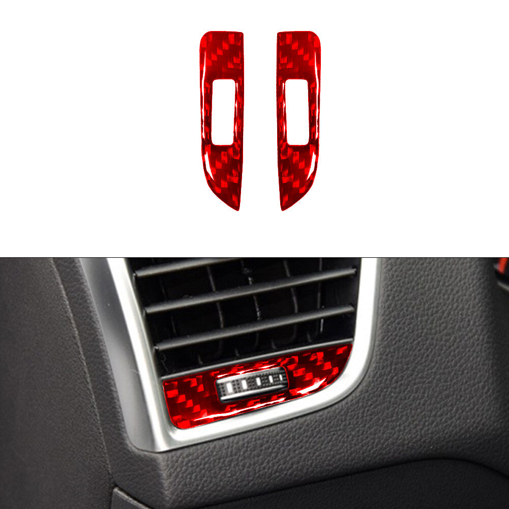 2X Red Air-Con Vent Control Trim Cover Decor Carbon Fiber for Audi Q5 2009-2017