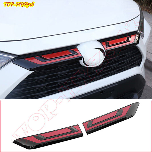 for Toyota RAV4 2019-2023 ABS Red+Black Front Grille Grill Stripes Cover Trim 2P