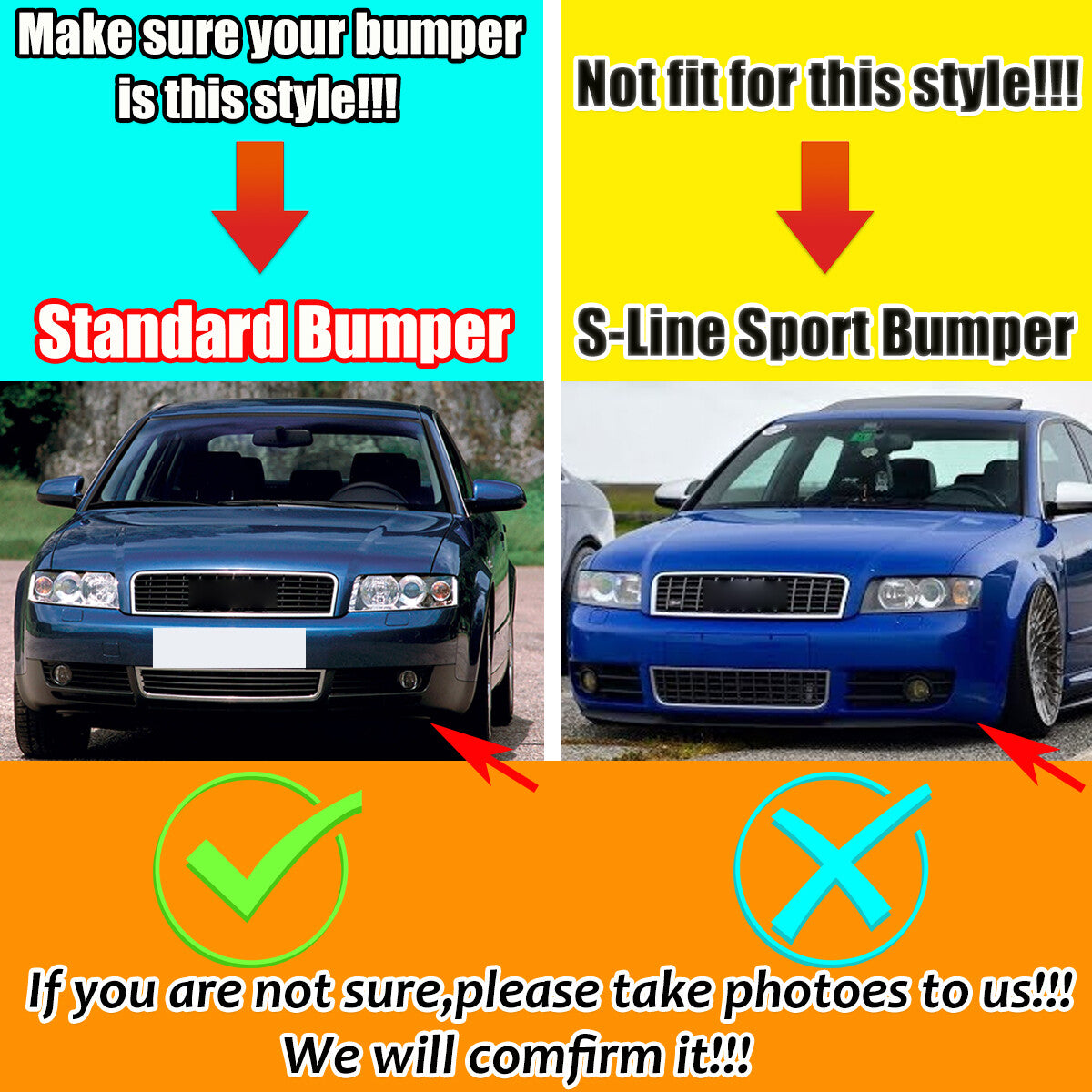 A pair of front bumper fog light grille protectors in gloss black for Audi A4 B6 2001-2005.