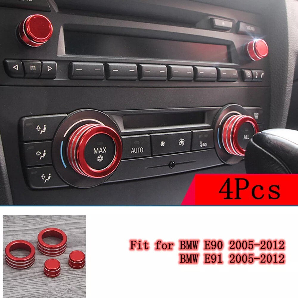 4ppcs/set Red AC Climate Control Radio Volume Knob Ring Covers For E90 E91 n