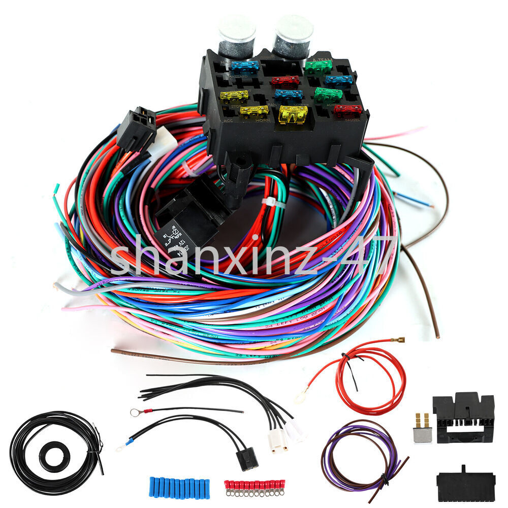 Universal Extra Long Cable 12 Circuit / 10 Fuse Wiring Harness Kit for Chevrolet Q