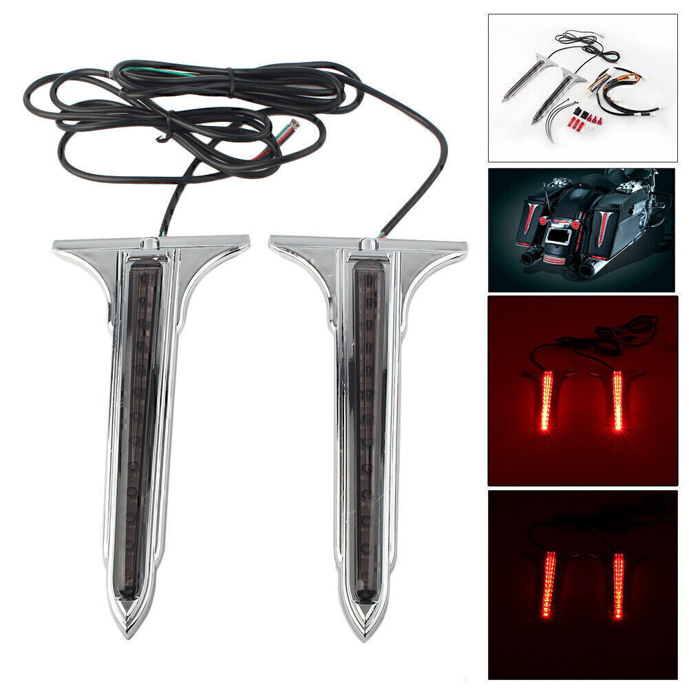 Chrome LED Rear Saddlebag Accents Light Smoke Lens for Harley Touring Road King
