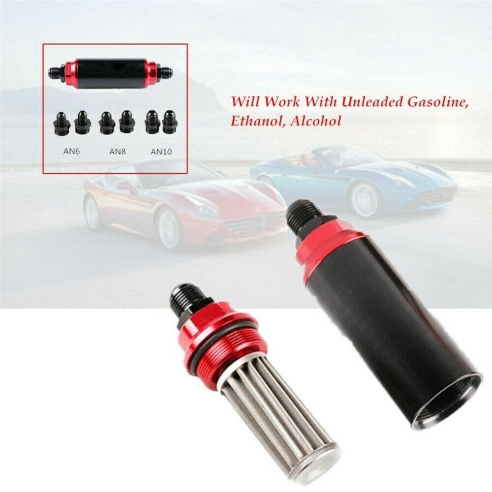 44mm High Flow Racing Car Inline Fuel Filter with AN6,AN8,AN10 Fitting Adapter n
