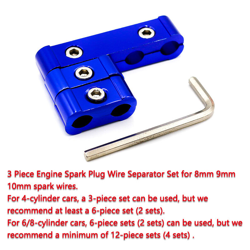 3Pcs Aluminum Engine Spark Plug Wire Separator Divider Organizer Clamp Kit Blue Q