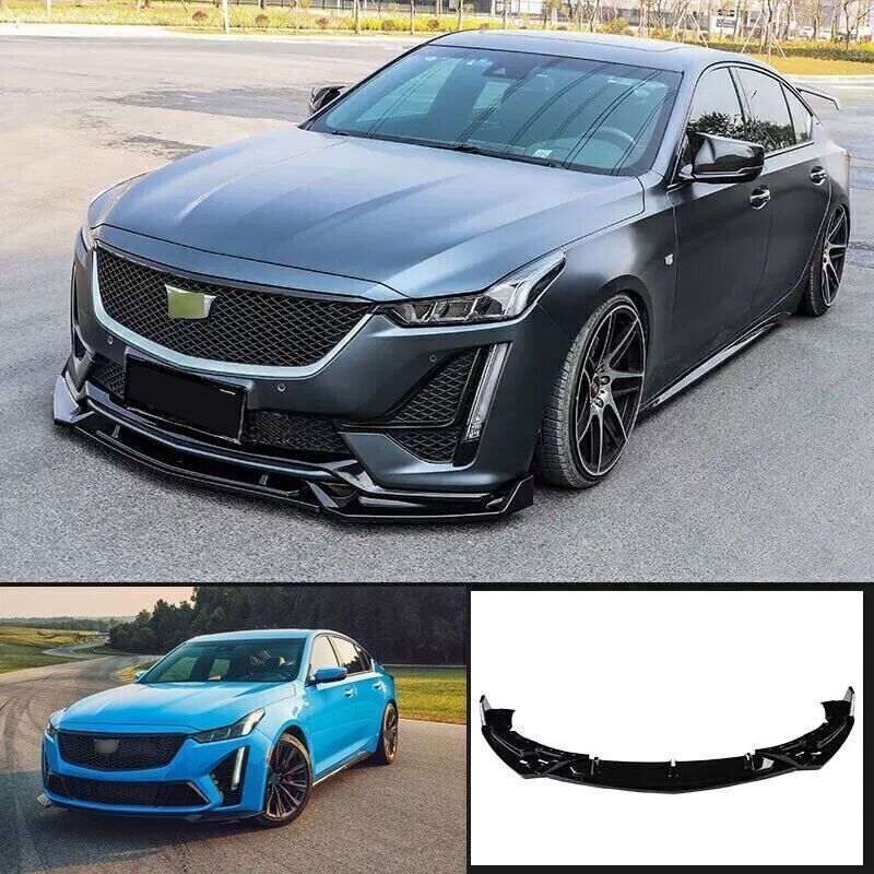 3P Glossy Black Front Bumper Lip Spoiler Guard for Cadillac CT5 CT5-V 2020-2023
