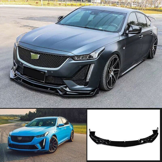 3P Glossy Black Front Bumper Lip Spoiler Guard for Cadillac CT5 CT5-V 2020-2023