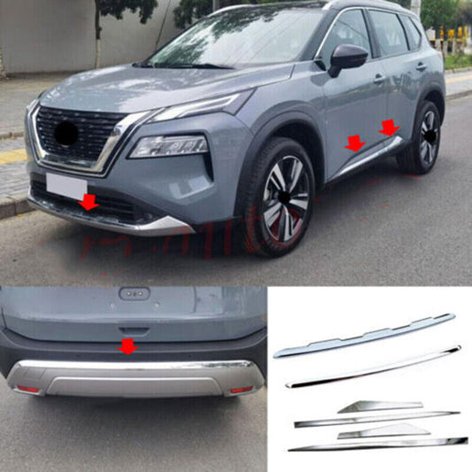 for Nissan Rogue 2021-2023 Chrome Front/Rear Bumper+Body Molding Cover Trims 6P