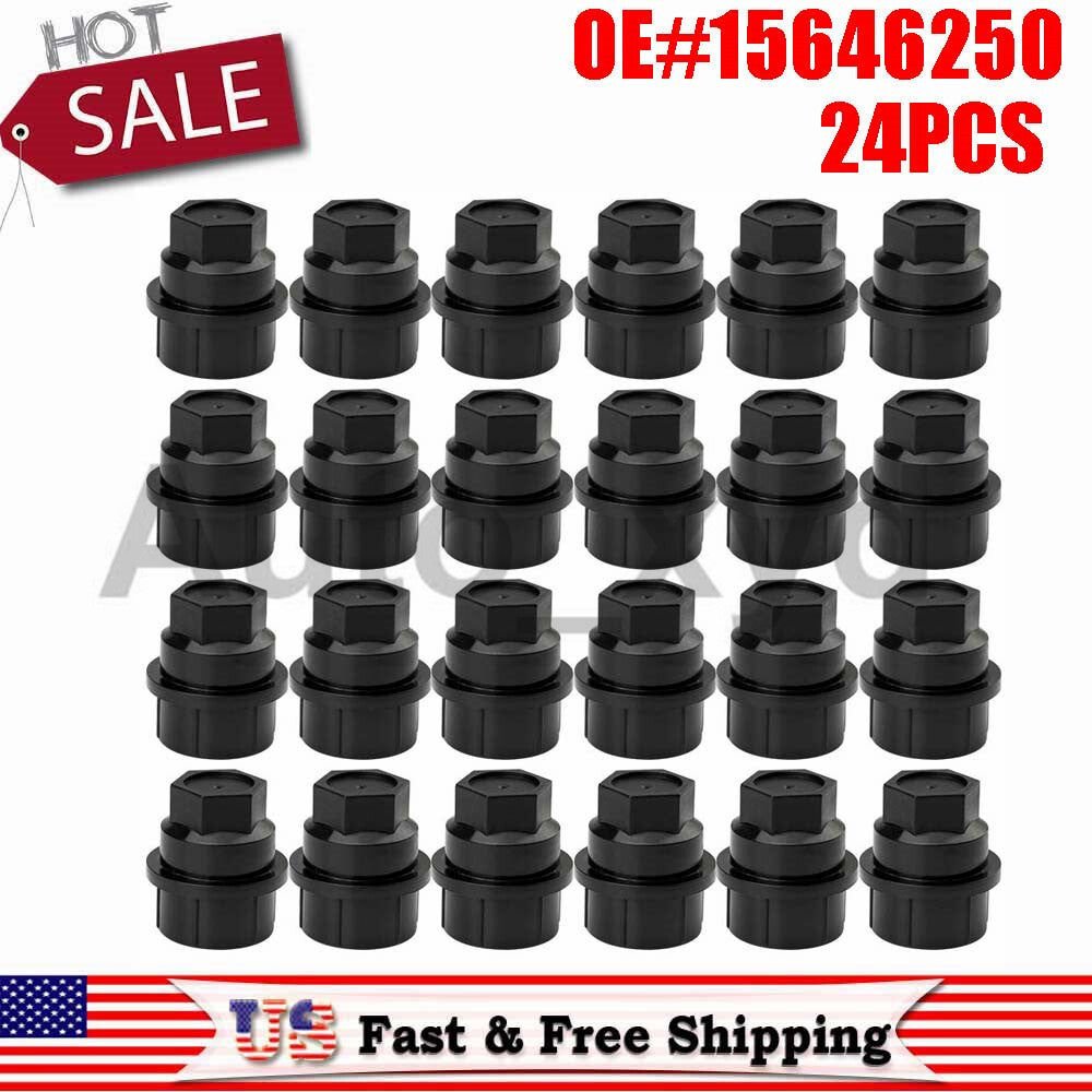 24PCS Lug Nut Cap Cover Black Set 15646250 for GMC 1500 2500 for Chevy GM K1500 XYD Q