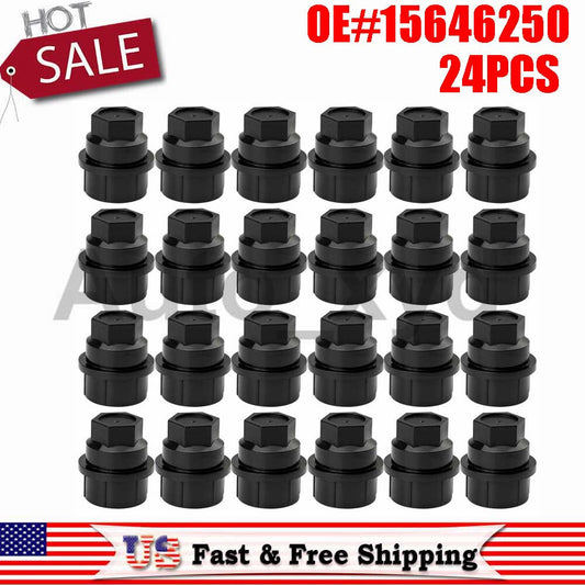 24PCS Lug Nut Cap Cover Black Set 15646250 for GMC 1500 2500 for Chevy GM K1500 XYD Q