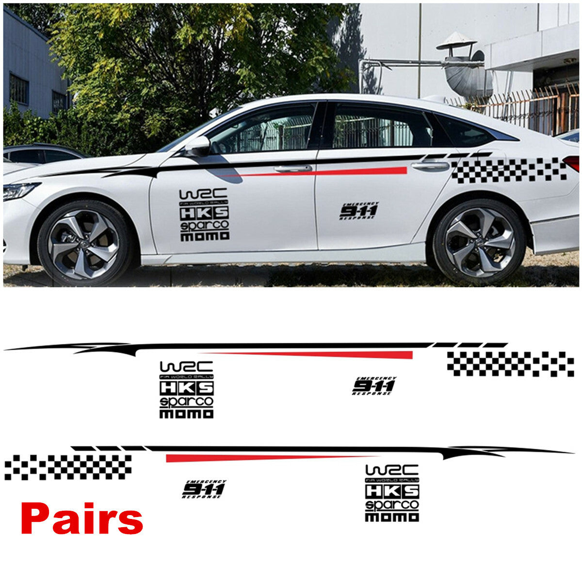 Black/Red Car Sticker Graphics Side Door Full Body Vinyl Decals Auto Decoration